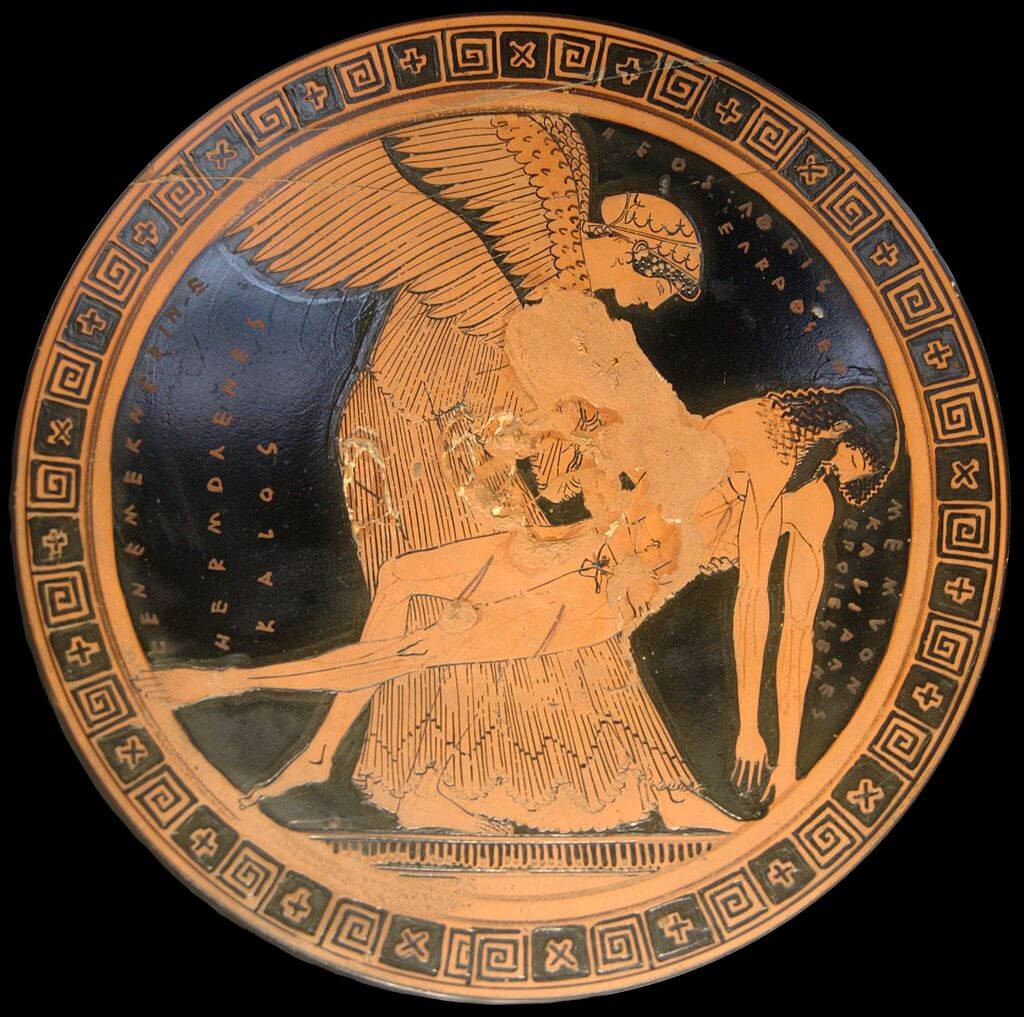 Médaillon d'une coupe attique figurant Éos soulevant le corps de son fils Memnon