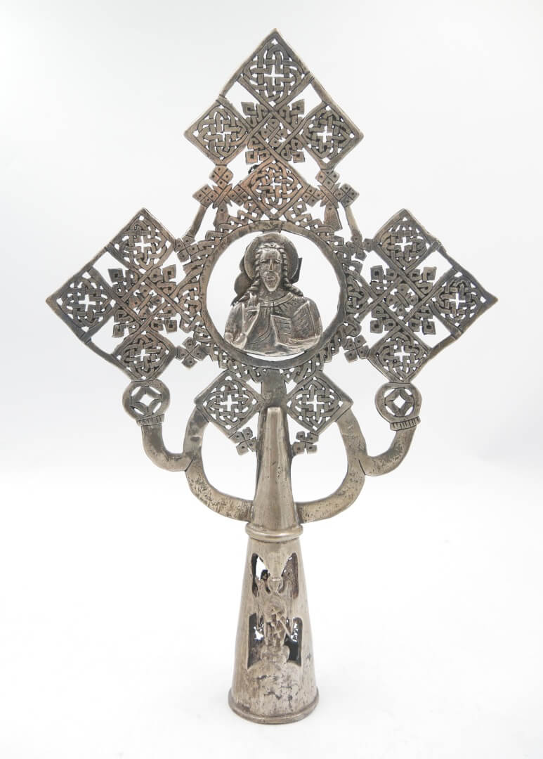 ÉTHIOPIE Croix de procession en bronze argenté