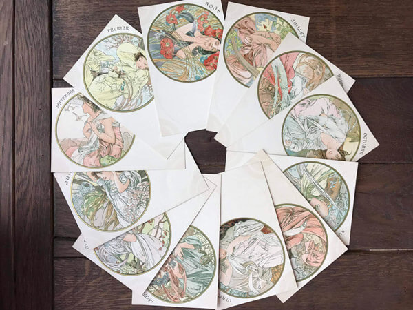Alfons Mucha - Les douze mois de l'année - Cartes postales