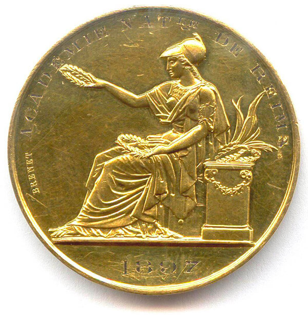 Médaille de récompense en or de l'Académie Nationale de Reims