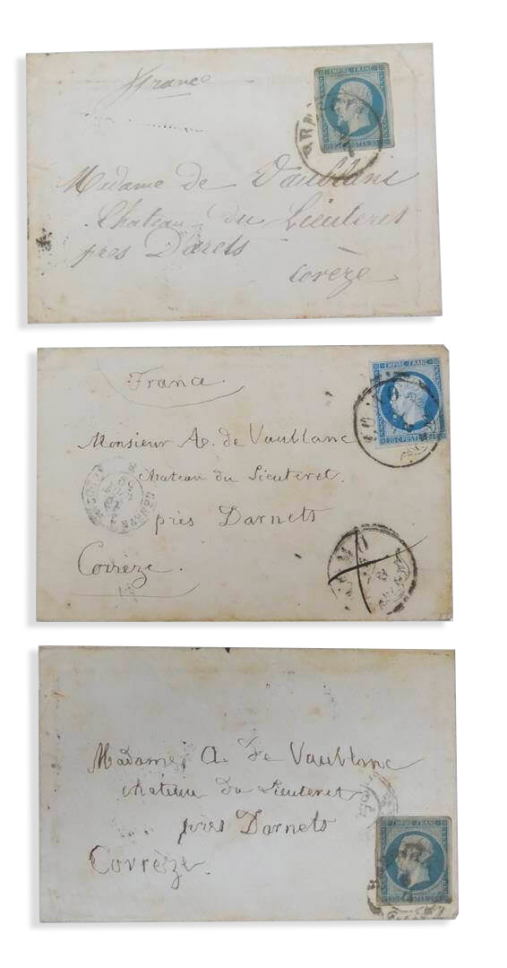 Trois lettres affranchies avec N°14 20c bleu EMPIRE