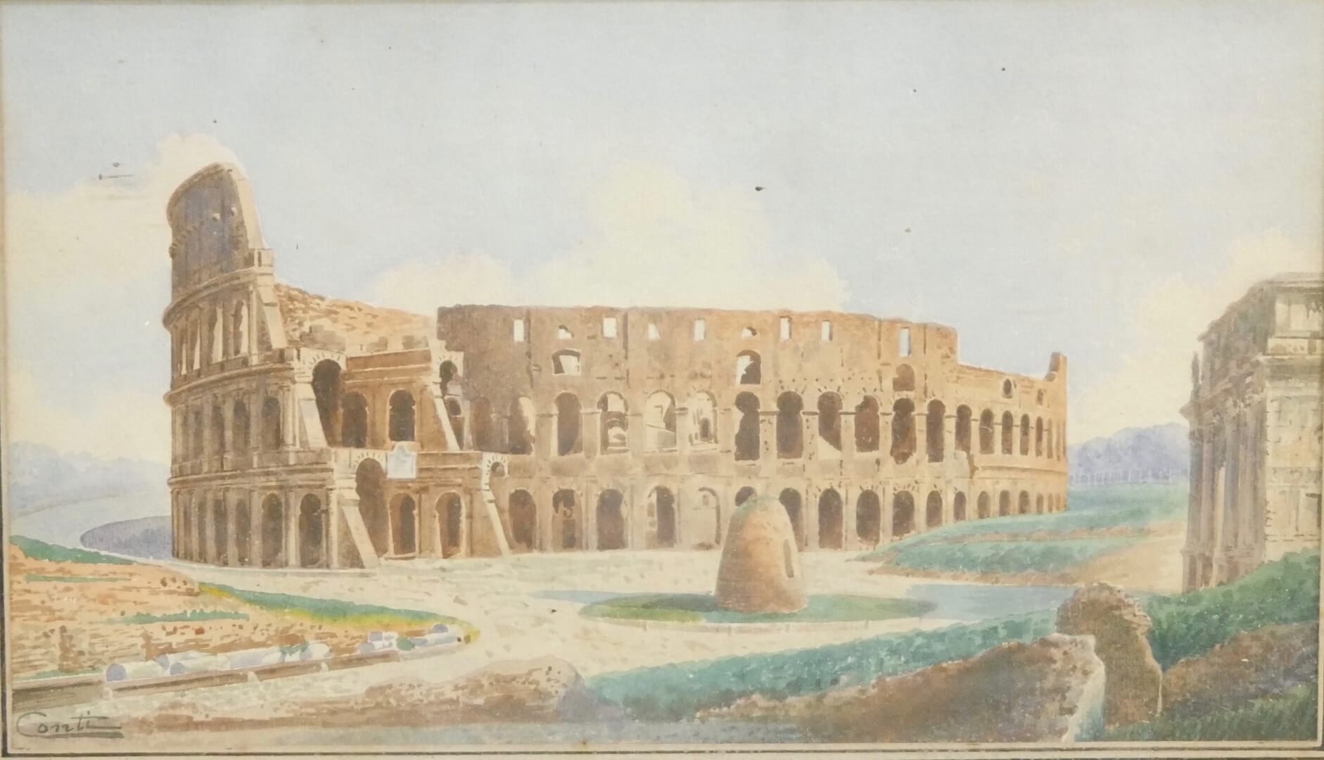 ÉCOLE ITALIENNE DU XIXe SIÈCLE - CONTI  Vue du Colisée - Aquarelle