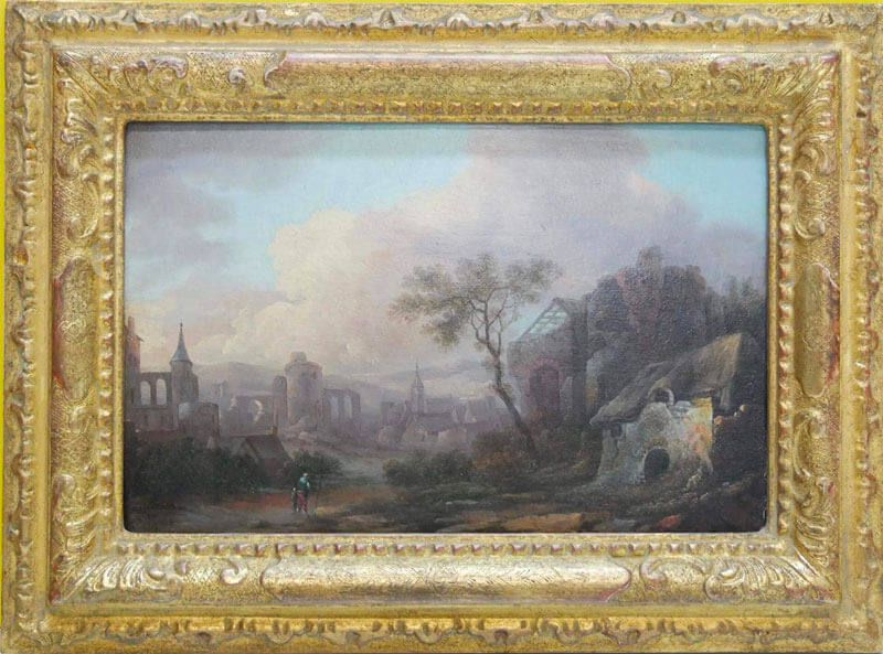Jean-Philippe SARAZIN - XVIIIe-SIECLE - Paysage aux ruines - Huile sur panneau