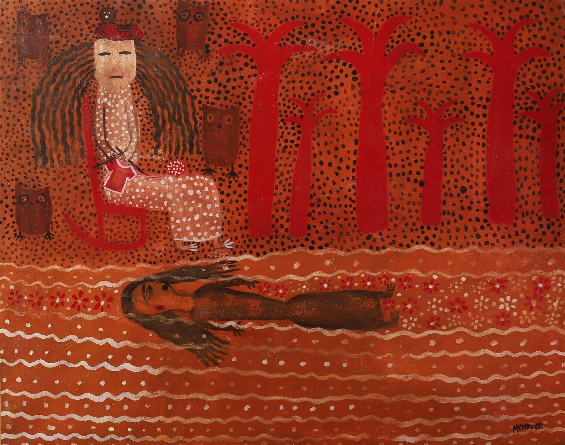 Manuel MENDIVE - L'eau dans la tête d'Eku 1968 - Huile sur papier marouflé sur toile